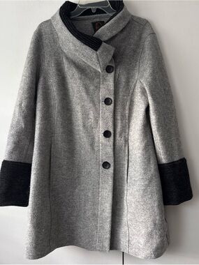 Overland Monica Peruvian Alpaca Wool Coat with Knit Trim L Grey